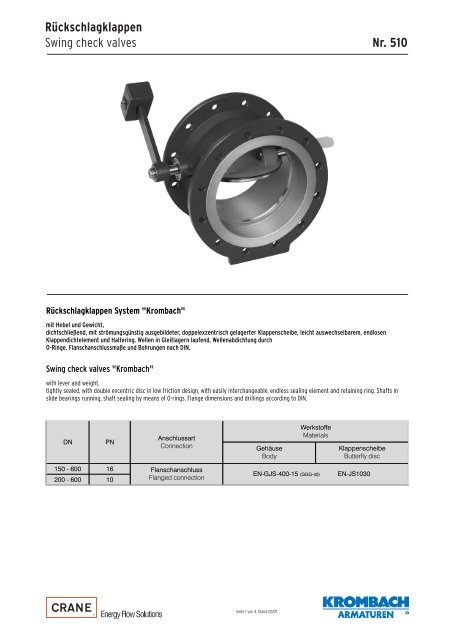 RÃƒÂ¼ckschlagarmaturen Typ 510 - Krombach