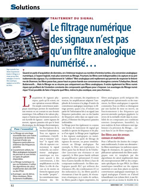 Le filtrage numÃ©rique des signaux n'est pas qu'un filtre ... - Mesures