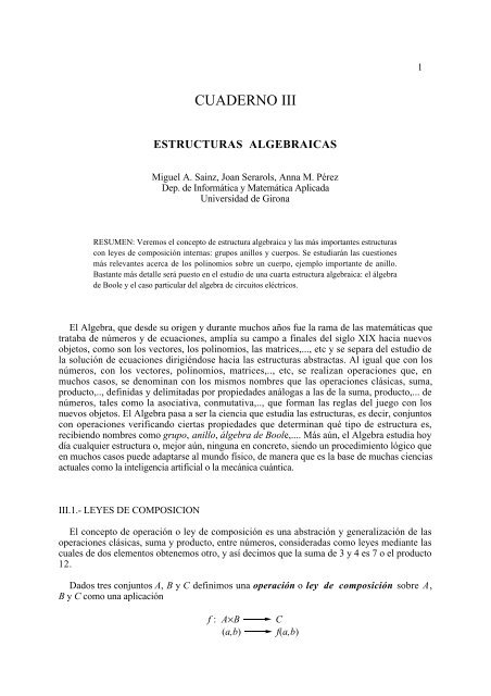 Cuaderno III: Estructuras algebraicas.