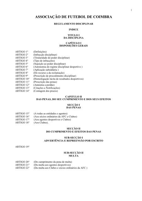 Regulamento Disciplinar - Associação de Futebol de Coimbra