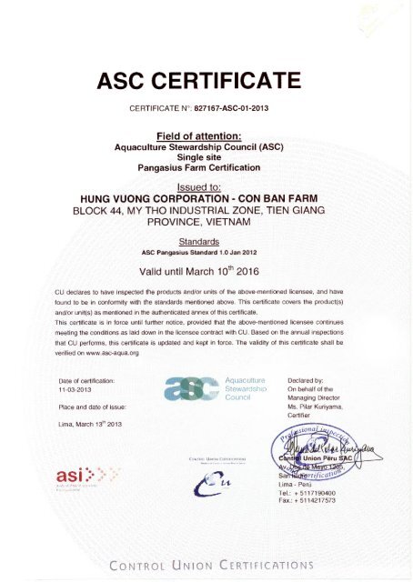ASC CERTIFICATE - Aquaculture Stewardship Council