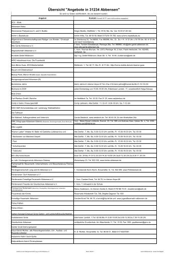 Ãbersicht "Angebote in 31234 Abbensen" - FÃ¶rdergemeinschaft ...