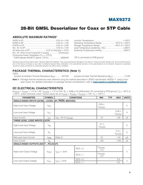 MAX9272 28-Bit GMSL Deserializer for Coax or STP Cable