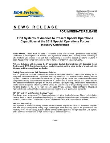 FOR IMMEDIATE RELEASE Elbit Systems of America to Present ...