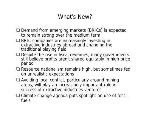 Recent Trends in Extractive Industries and World Bank Response