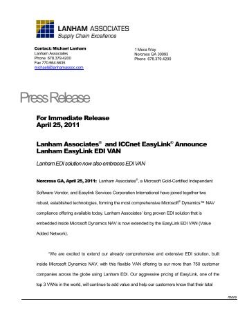 Press Release - Lanham Associates