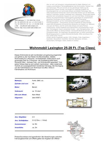 Wohnmobil Lexington 25-28 Ft. (Top Class) - World-Wide-Wheels