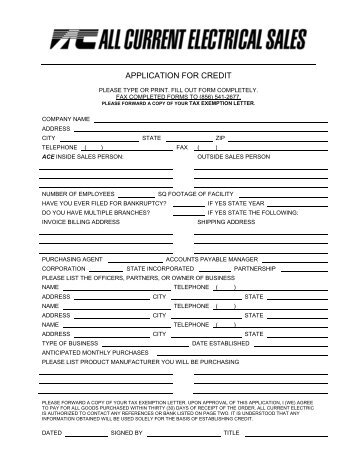 APPLICATION FOR CREDIT - All Current Electrical Sales