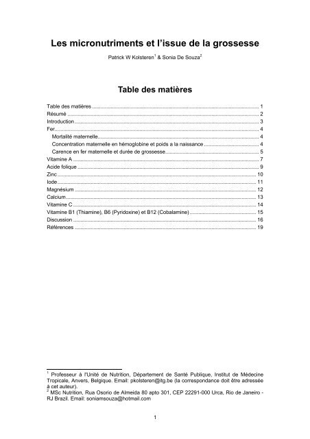 Les micronutriments et l'issue de la grossesse - John Snow ...