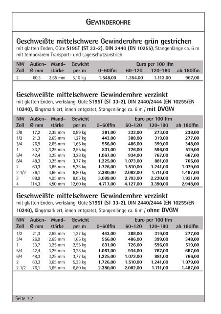 Stahlhandel Preisliste