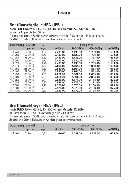 Stahlhandel Preisliste