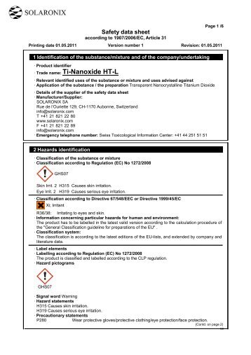 MSDS Ti-Nanoxide HT-L - Solaronix