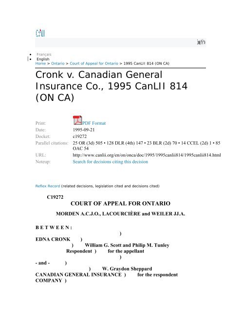 Cronk v. Canadian General Insurance Co., 1995 CanLII 814 (ON CA)