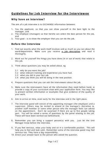 Guidelines for Job Interview for the Interviewee