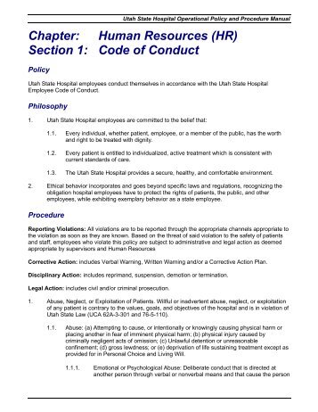 Chapter: Human Resources (HR) Section 1: Code of Conduct - Utah ...