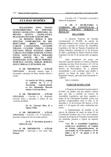 DIÃRIO OFICIAL PODER LEGISLATIVO - AssemblÃ©ia Legislativa do ...