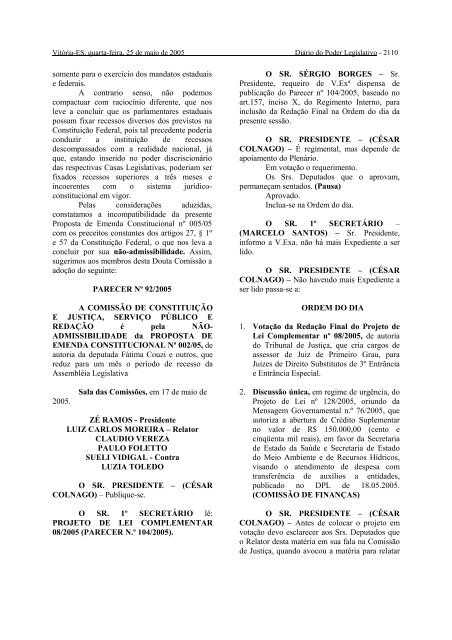 DIÃRIO OFICIAL PODER LEGISLATIVO - AssemblÃ©ia Legislativa do ...