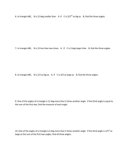 Triangle Word Problems Worksheet 1