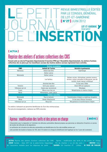 Reprise des ateliers d'actions collectives des CMS - Lot-et-Garonne