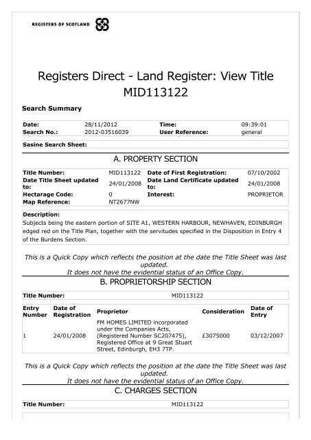 Registers Direct - Land Register: View Title MID113122 - Land Matters