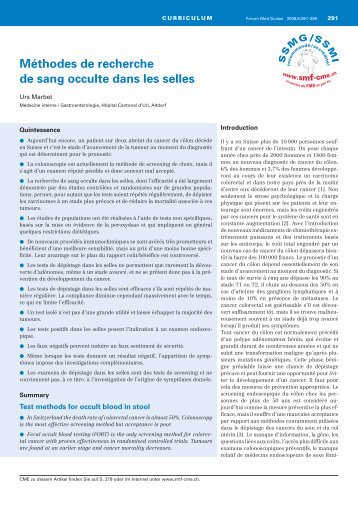 Méthodes de recherche de sang occulte dans les selles -  Swiss ...