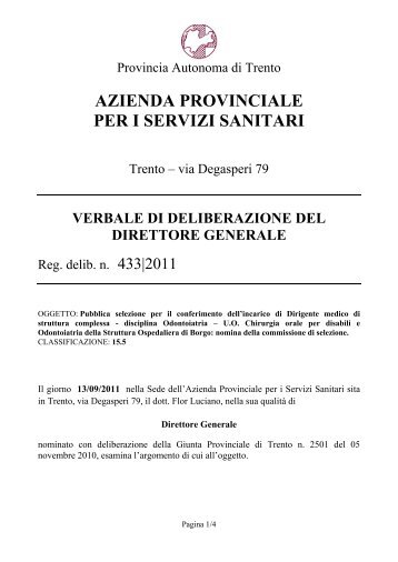 verbale di deliberazione del direttore generale - Azienda Provinciale ...