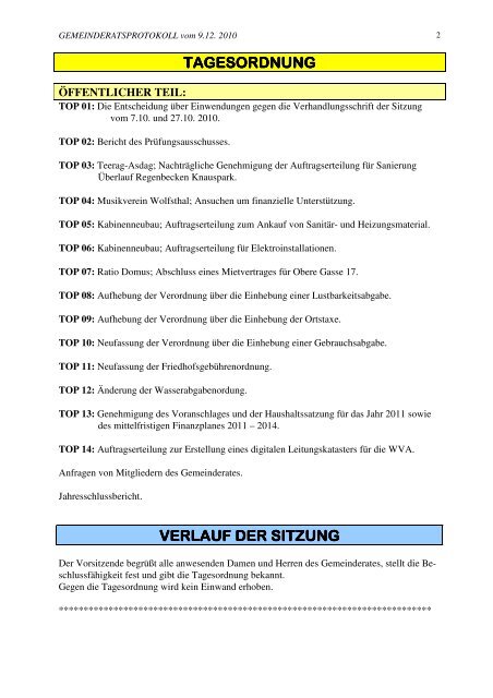 Gemeinderatssitzung 9. Dezember 2010 (240 KB) - .PDF - Wolfsthal