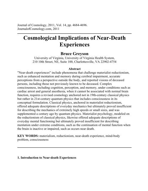 Cosmological Implications Of Near Death Experiences Bruce Greyson