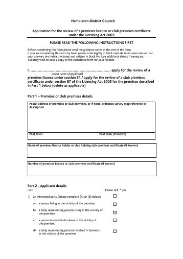 Application for the review of a premises licence or club premises ...