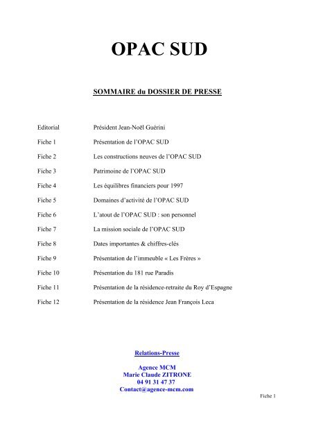 Dossier de presse OPAC SUD - Agence MCM