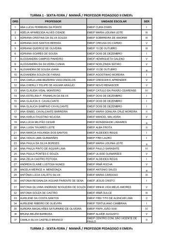 TURMA 1 - SEXTA-FEIRA / MANHÃ / PROFESSOR PEDAGOGO II ...