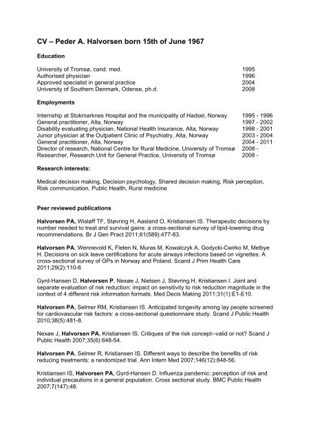 Curriculum vitae â Peder A