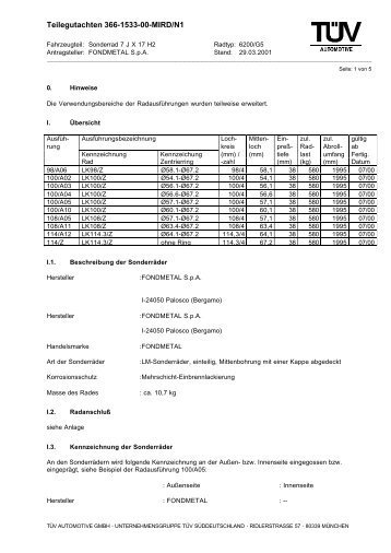 Teilegutachten 366-1533-00-MIRD/N1