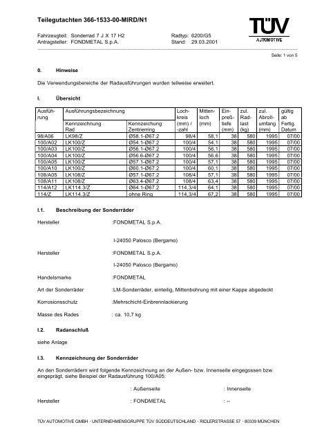 Teilegutachten 366-1533-00-MIRD/N1