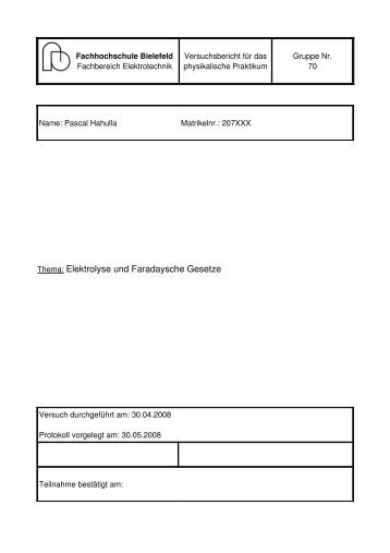 Thema: Elektrolyse und Faradaysche Gesetze - Pascal Hahulla
