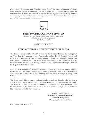 Resignation of a Non-executive Director - First Pacific Company ...