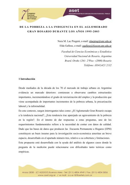 De la pobreza a la indigencia en el aglomerado Gran ... - ASET