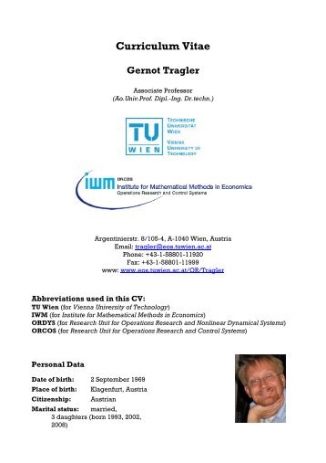 Curriculum Vitae Gernot Tragler - orcos - Technische Universität Wien