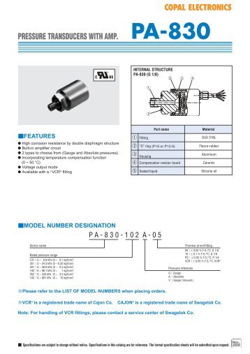 Pressure transducer with amp. PA-830