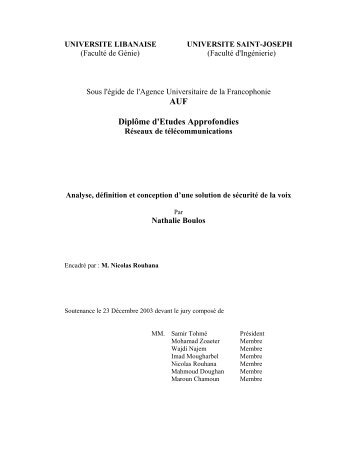 AUF Diplôme d'Etudes Approfondies - AUF | Bureau Moyen-Orient