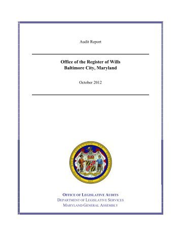 Office of the Register of Wills - Baltimore City, Maryland - 10-12-12