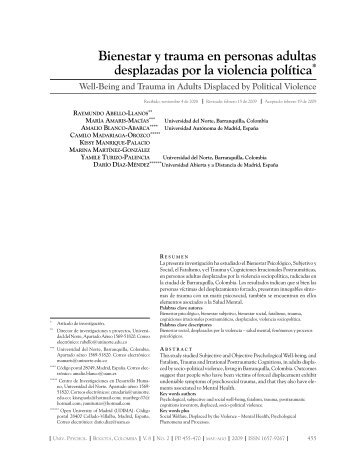 Bienestar y trauma en personas adultas desplazadas por la violencia política