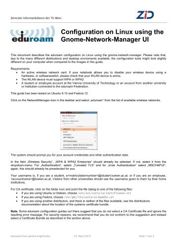 Configuration on Linux using the Gnome-Network-Manager UI - ZID