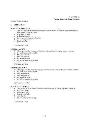 15-1 CHAPTER 15 Capital Structure: Basic Concepts