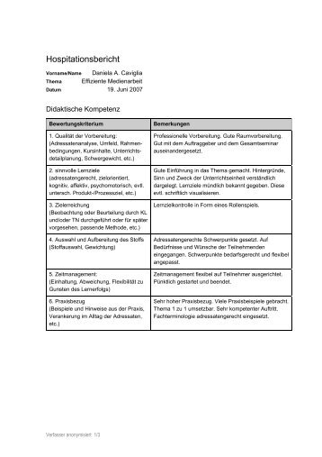 Hospitationsbericht - PrÃ¤senz & Effizienz