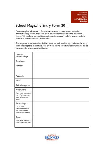 School Magazine Entry Form 2011 - Oxford International Centre for ...