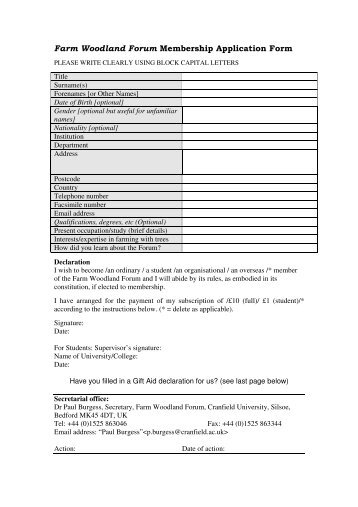 Farm Woodland Forum Membership Application Form