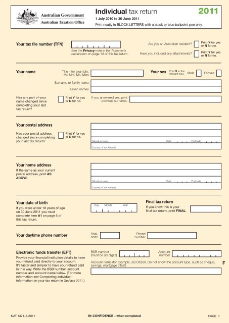Individual Tax Return Australian Taxation Office