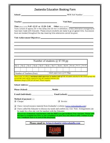 Education booking form â PDF - Zealandia