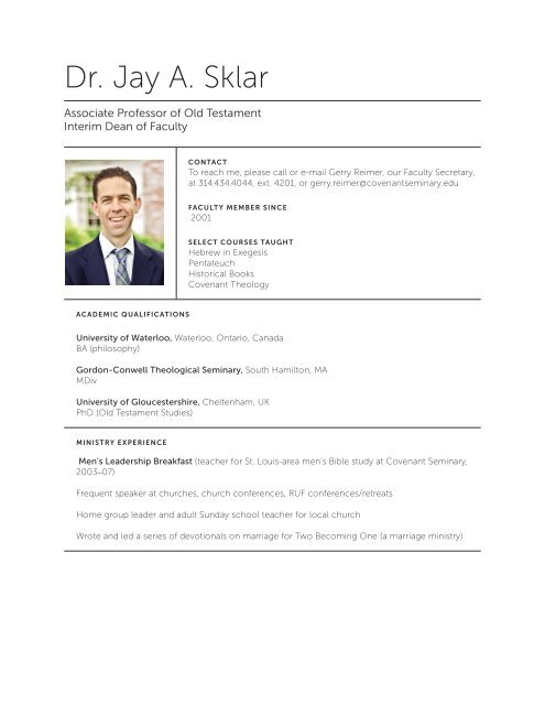 dr. jay a. sklar curriculum vitae - Covenant Theological Seminary